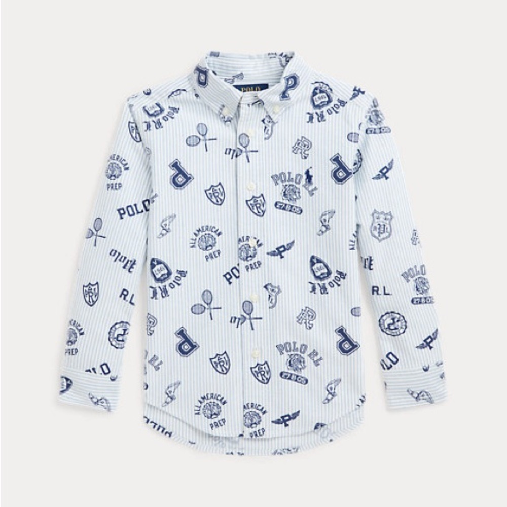 Polo Ralph Lauren Big Boy Striped Button Down Oxford Graphic Shirt- SZ Small (8)